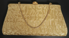 VTG Gold Woman's Purse Night Bag Clutch Handbag with Rose Flower Clasp