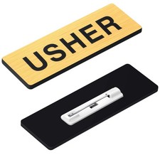 Sabary 30 Pack Usher Badges for Church, Round Corner 1 x 3 inch, Black, Gold 