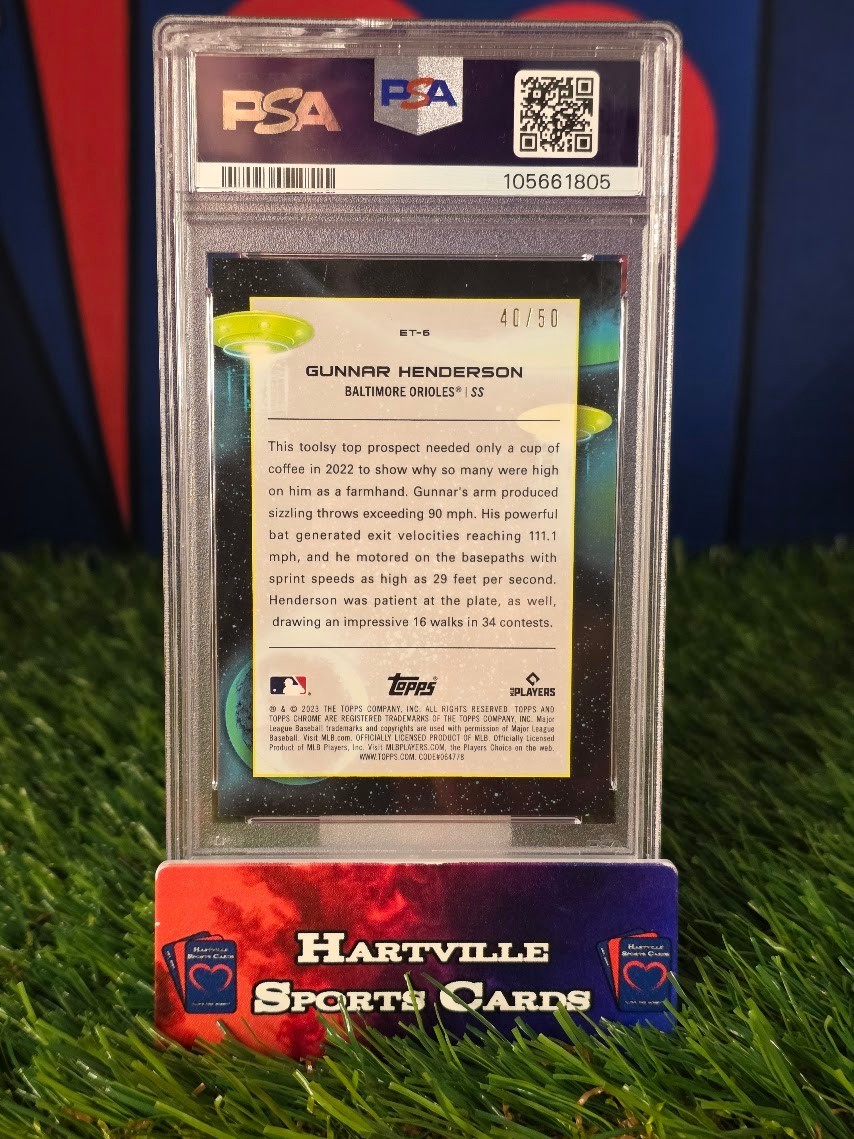 2023 Topps Cosmic Chrome Extraterrestrial Talent Gunnar Henderson /50 RC PSA 9 view 2