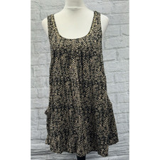 Apricot Summer Shift Dress Size 12 Beige Black Animal Print Large Pockets Studs