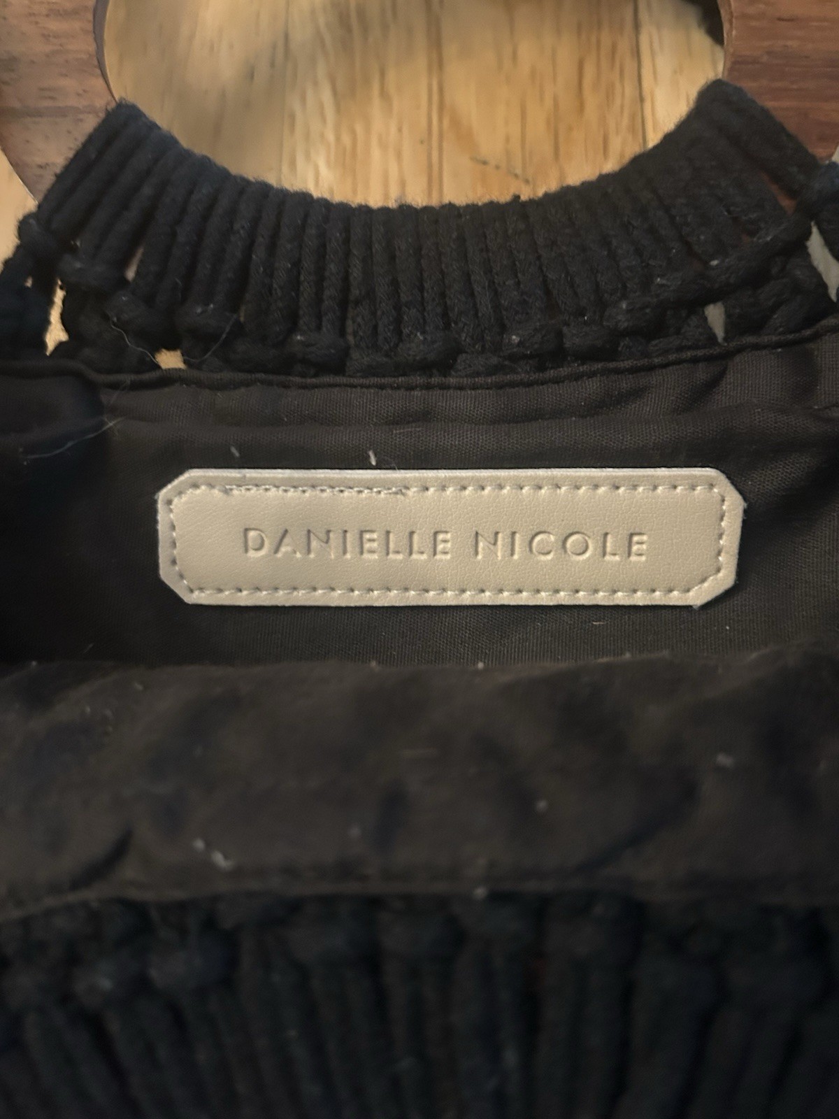 Danielle Nicole Macrame Crochet Black Bag With Wo… - image 6