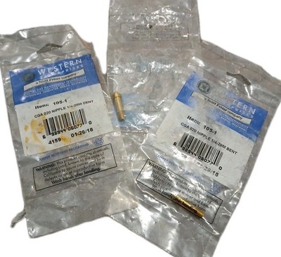 Western Enterprise Item 105-1 CGA 020 Nipple 1/4 - 28M BENT 4159 Brass Lot Of 3