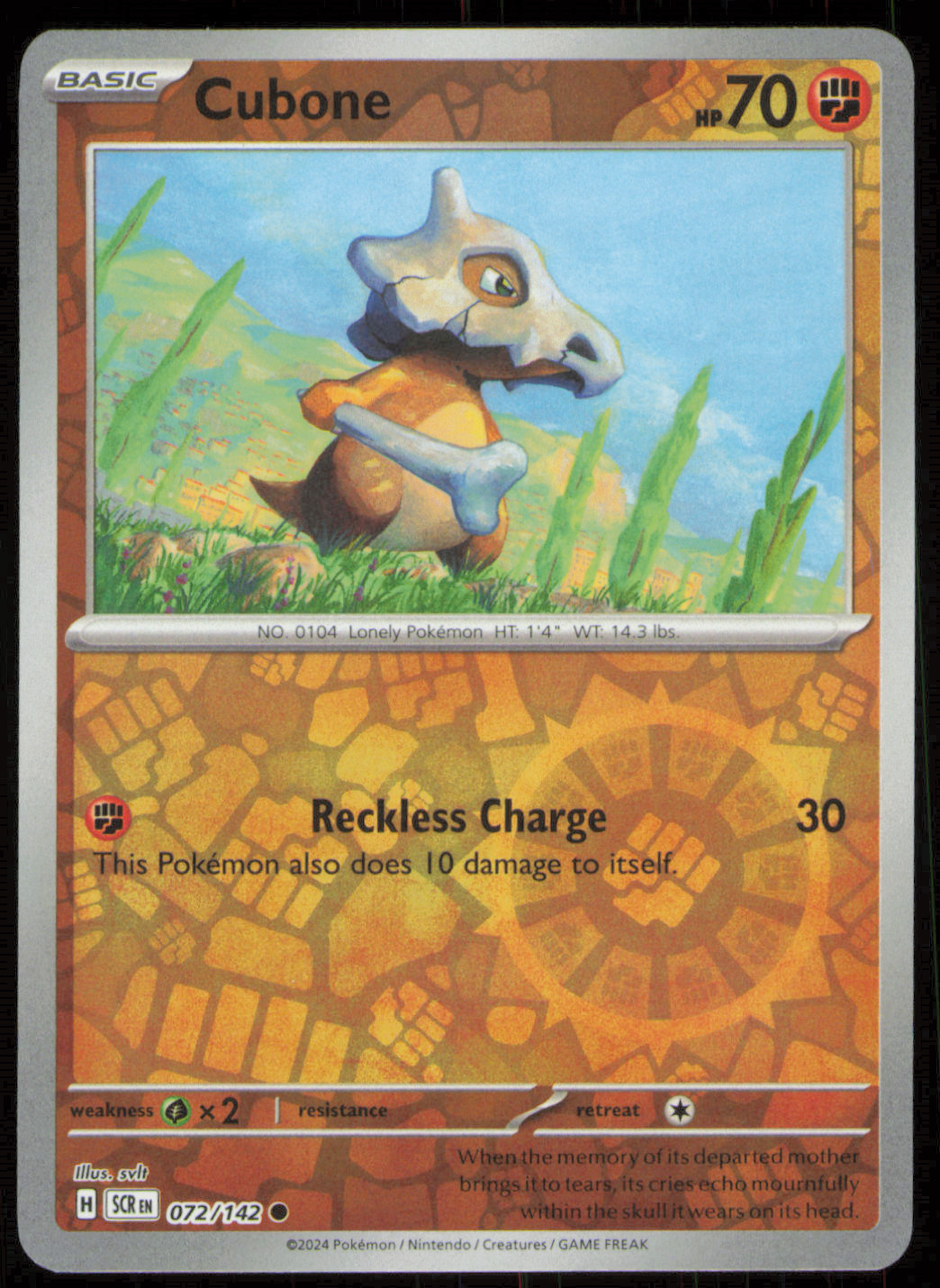 Pokemon Stellar Crown Reverse Holo Cubone 072/142 NM