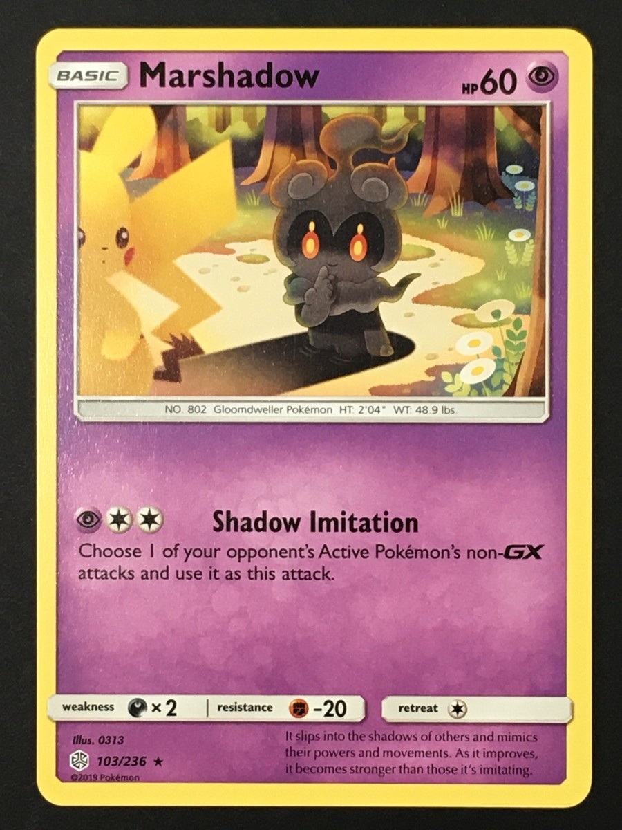 Pokemon TCG Marshadow with Pikachu 103/236 SM Cosmic Eclipse Regular Rare  LP