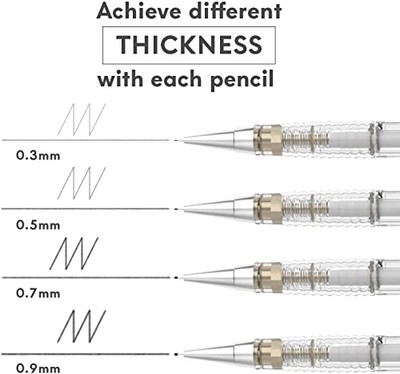 MozArt Mechanical Pencil Set - 4 Sizes: 0.3, 0.5, 0.7 & 0.9 mm, 30
