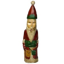 Vintage Hand Carved Wooden Santa Claus Figurine Rustic Painted Christmas Folkart