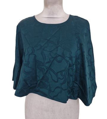 Jaeger Women's Cape Size 10 Teal Satin Keyhole Button New
