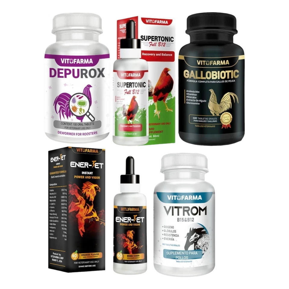 VITOFARMA Combo - B15-B12- Gallobiotic- Depurox- Ener-jet- one of each- Gallos- Roosters