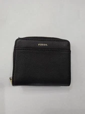 Women's Fossil Jori Zip Bifold Leather Wallet Black Small