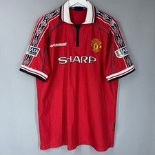 MANCHESTER UNITED 1998 1999 HOME FOOTBALL SHIRT JERSEY TREBLE FA CUP #7 BECKHAM
