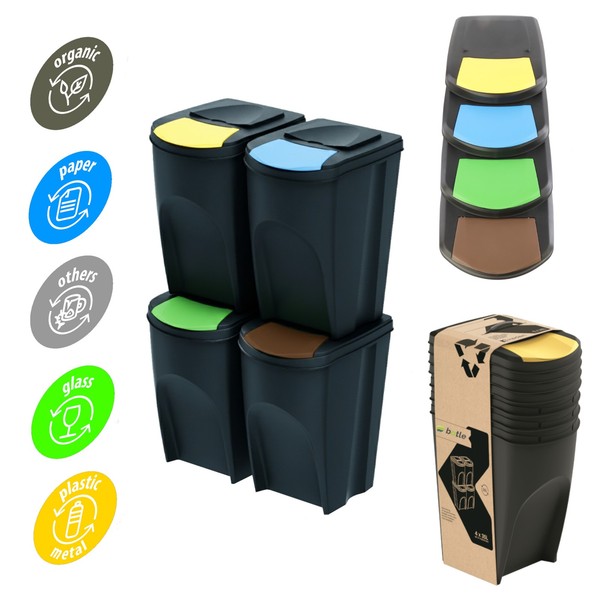 MüLleimer- 4Er Set MüLltrennungssystem - Set Aus 4X35L Abfalleimern In Schwarz-image