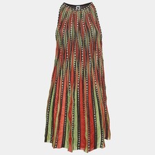 M Missoni GreenOrange Alga and Bubble Pattern Knit ALine Mini Dress L