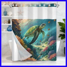 Vibrant Double-Layer Sea Turtle Shower Curtain - 71x74 Inch Waterproof Design
