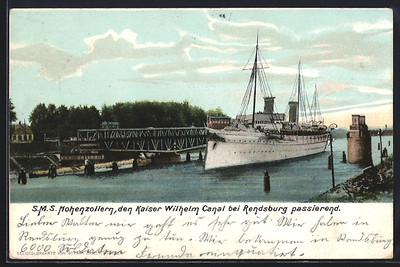 AK Rendsburg, SMS Hohenzollern Passes The Kaiser Wilhelm Canal 1906