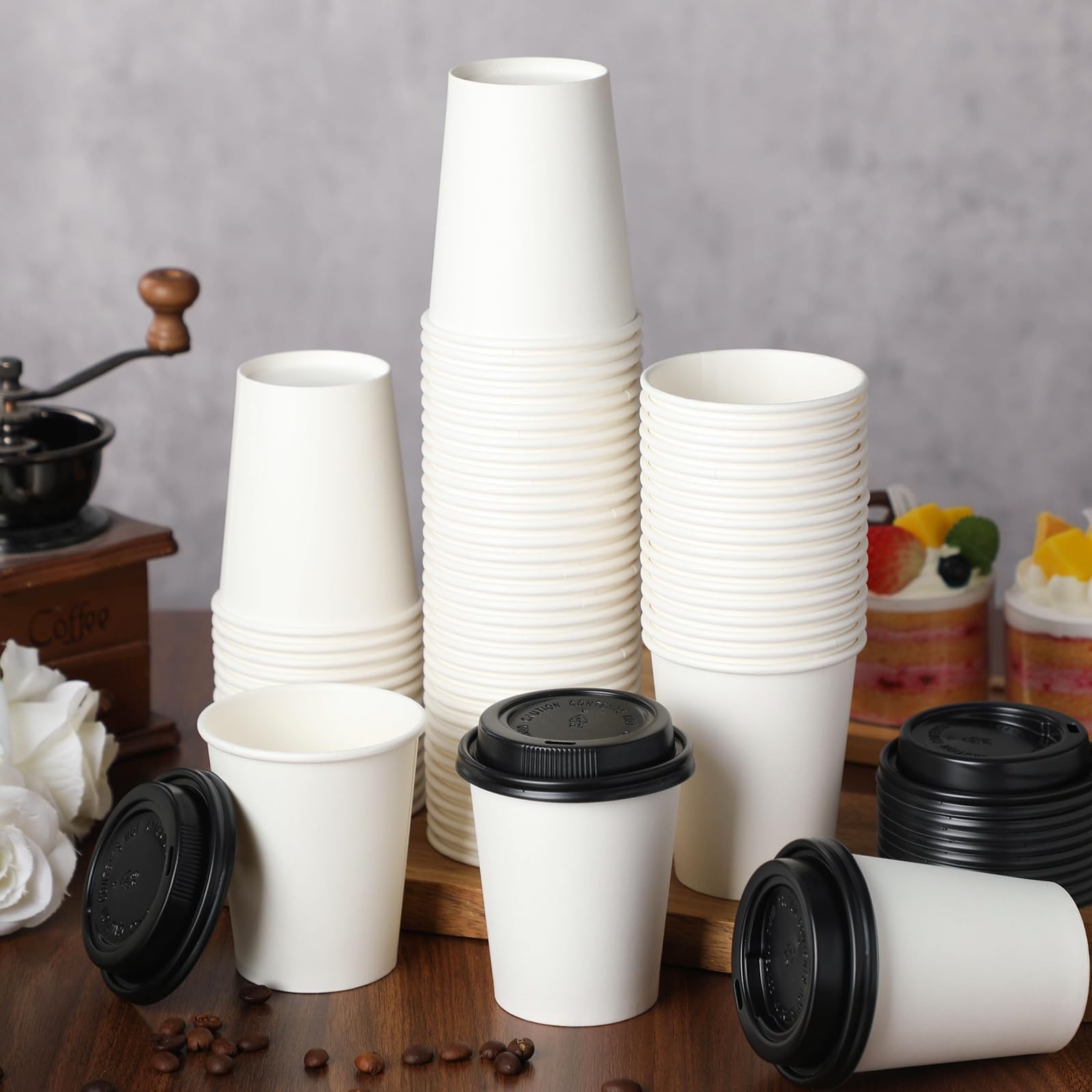 1000 Pcs 12oz Paper Coffee Cups with Lids Bulk White Coffee Cups Disposable D...