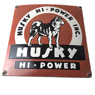 #ad Vintage Husky Gasoline Sign Hi Power Gas Motor Oil Pump Porcelain Sign $155.87