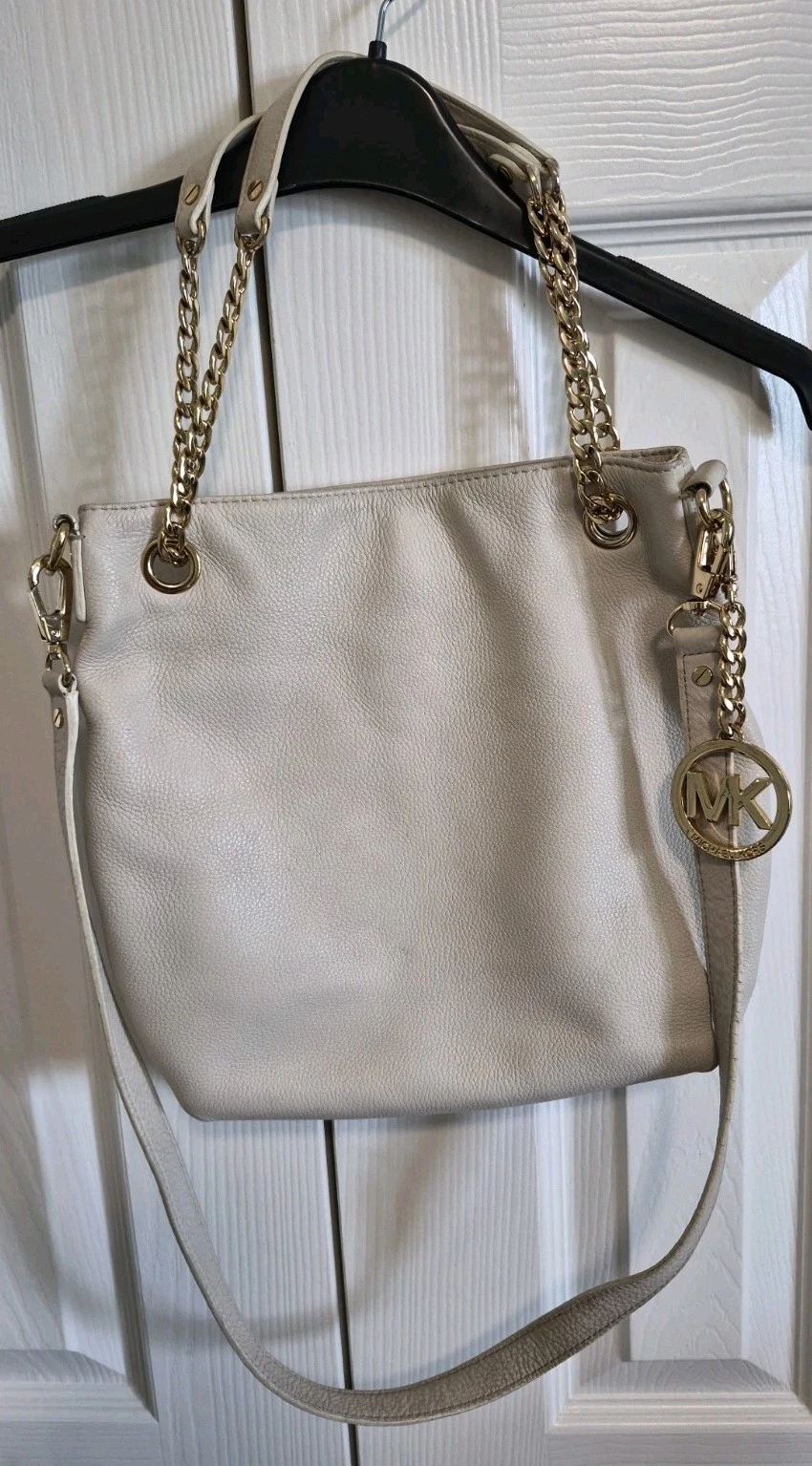 Michael Kors Off White Pebbled Leather Chain Handle Shoulder Bag 11x11" EUC