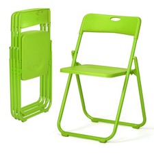 Folding Chairs Set of 4 Green Plastic Sturdy Seat Steel Frame 350lb Capacity