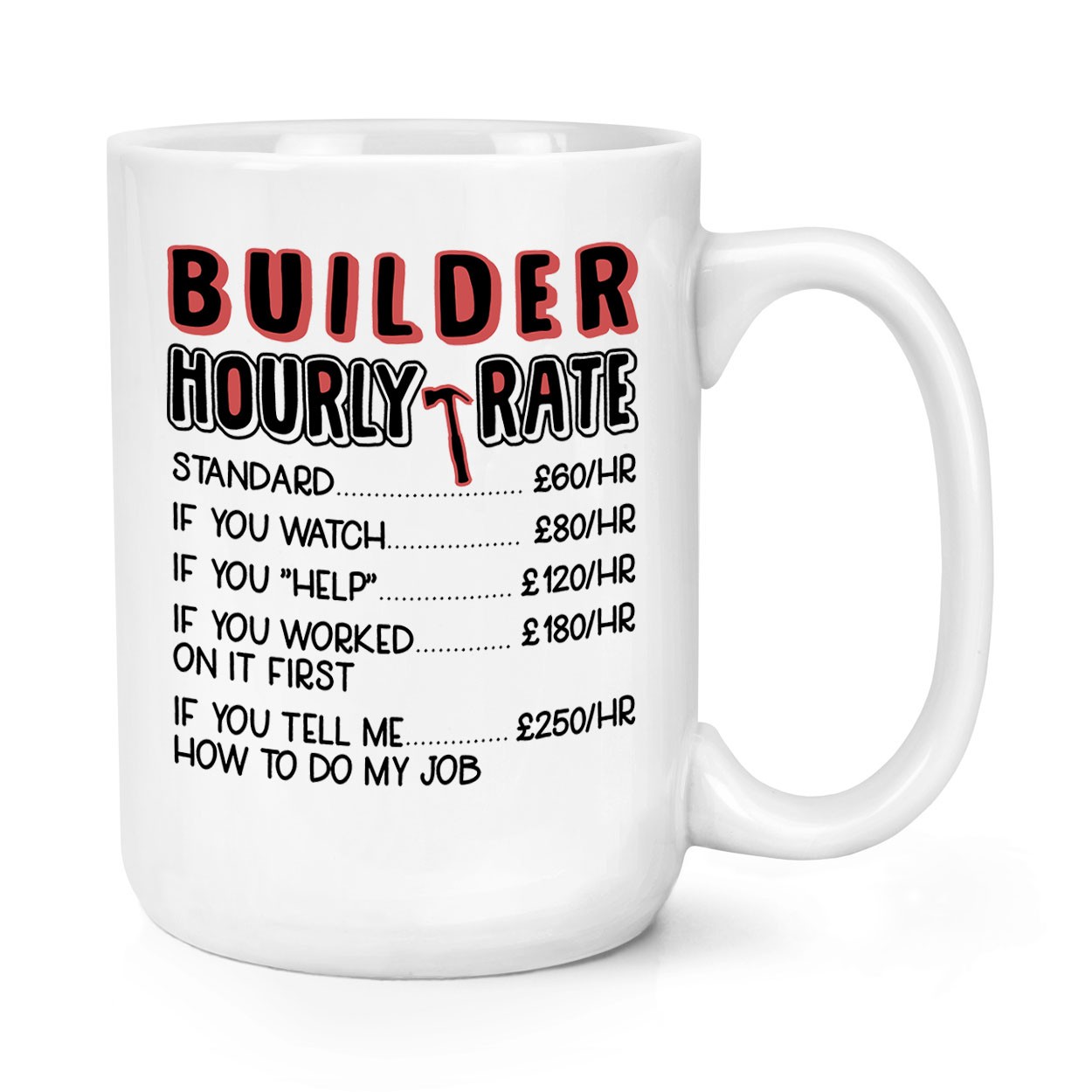Builder Hourly Rate 15oz Large Mug Cup Funny Joke Sarcastic Awesome World's Best