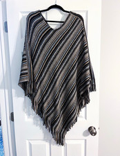 Womens Striped Knit Acrylic Poncho Shawl/Wrap...