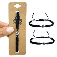 2 Evil Eye Adjustable Bracelets Black String Women Men Good Luck Charm Kabbalah