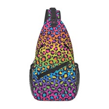 Rainbow Leopard Print Crossbody Sling Bags for Women Men Colorful Leopard Fur...
