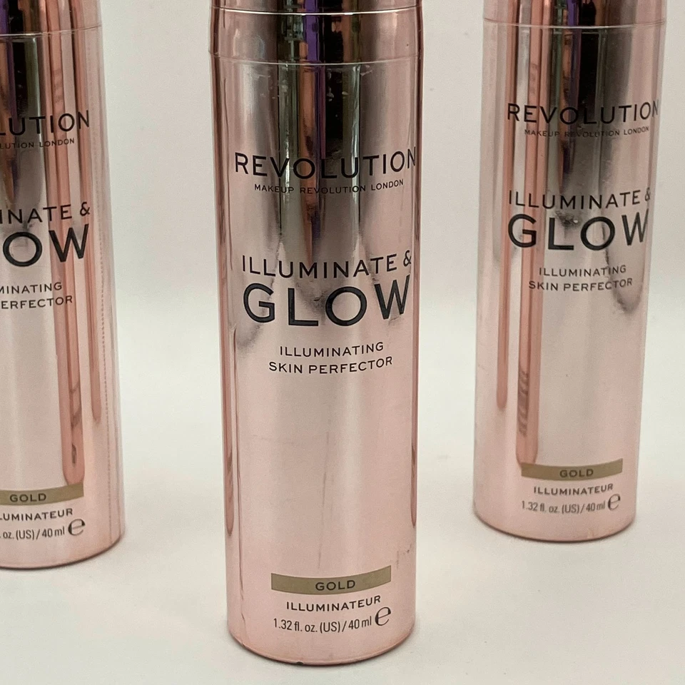 Makeup Revolution Illuminate & Glow Liquid Highlighter 40ml Gold Lot Of 3 Pcs - Image 2 of 4