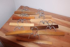 Vintage Wooden Clothes Pants Skirts Hangers Metal Clamp Lot of 9