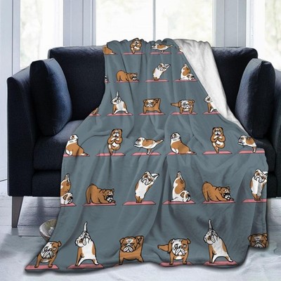 English Bulldog Yoga Flannel Throw Blanket 60x50 Inches - All Season Ultra So...
