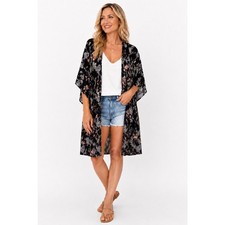 Gypsy Love Kimono Cardigan Duster Black Boho Festival Size Medium Large