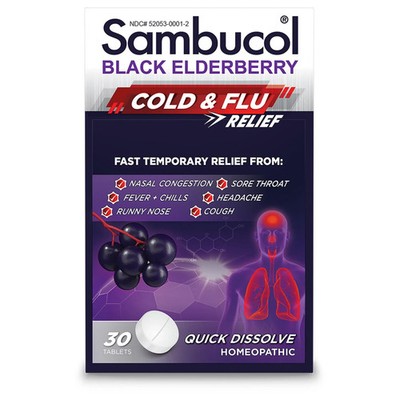 Sambucol Black Elderberry Homeopathic Cold & Flu Relief Tablets, 30 Count