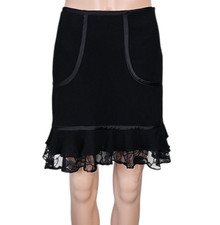 BETSEY JOHNSON Vintage Black Wool Blend Lace Ruffle Trim A Line Mini Skirt 2