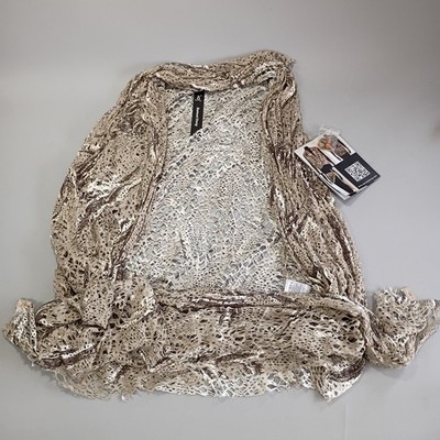 Samuel Dong Cardigan Womens L Sheer Open Knit Shawl Avant Garde Lagenlook Beige