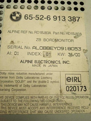 65526913387 audio system BMW SERIE 5 BERLINA E34 4.0 V8 32V CAT tmanp769919