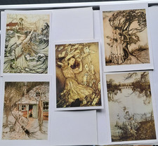 5  Art Postcards from the Art of Arthur Rackham,  Alice in Wonderland Peter Pan