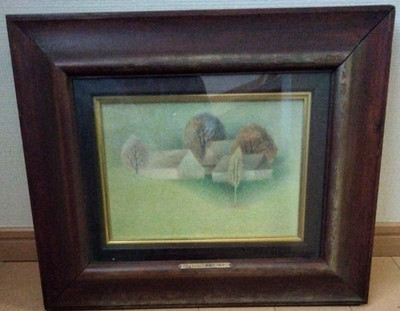 Jaroslav Bures Oil Painting Landscape Czech Village House Naive Art Framed