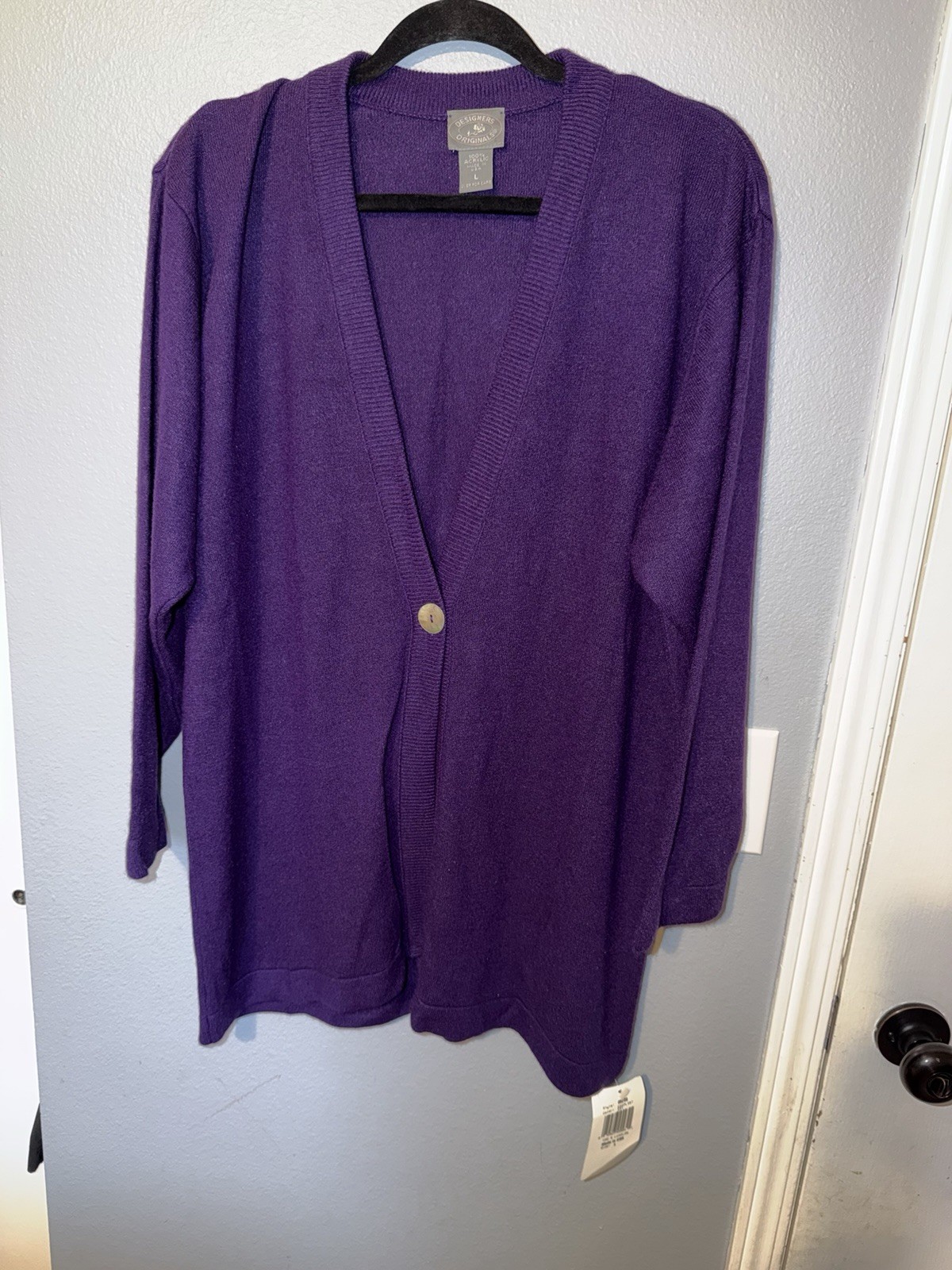 Designers Originals Luxelon Purple Knit Cardigan Sweater V-Neck Button Women's L
