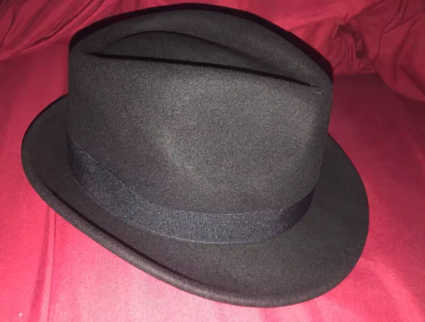 Sombrero Fedora de fieltro de lana para hombre invierno cálido clásico jazz Homburg ala estrecha negro