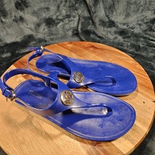 Michael Kors Blue Thong Flip Flops W/ Gold Emblem Womens Size 6 M