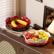 Kitchen Rotatable Fruit Plate with High Sides and Smooth Drainage Edges