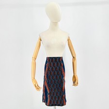 Navy Blue Orange African Ankara Ethnic Cotton Wax Print Sankofa Pencil Skirt