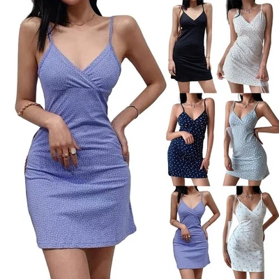 Kleid Frauen MINISTER SAUSPENTER Retro Schlankes Ärmelloses Spaghetti -Gurtkleid - Bild 1 von 4