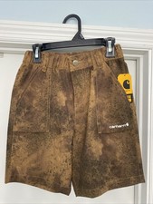 Carhartt LWD Cloud Camp Boys M 10-12 Shorts Brown Rugged Flex