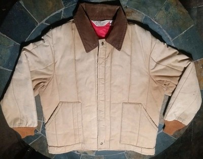 VTG Walls Chore Coat Mens XL Brown Blizzard Pruf Duck Canvas Corduroy Collar 