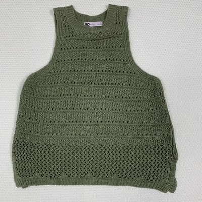 SO Kohl s Sage Green Crochet Knit Tank Top Sweater Vest Sleeveless Boho Size S