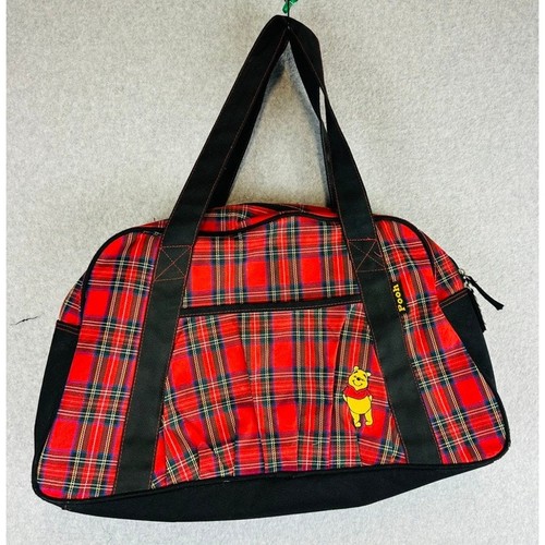 Winnie The Pooh Luggage Bag Plaid Red Black Disney Travel Retro