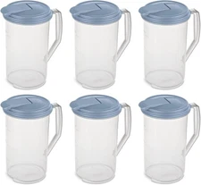Sterilite 2 Quart Clear Round Plastic Pitcher, Dishwasher Proof with 6 Pack 