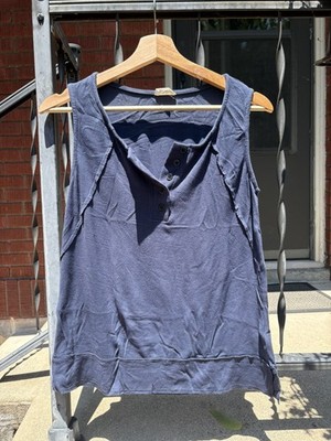 Hem & Thread navy blue Sleeveless Henley ribbed Tank small medium