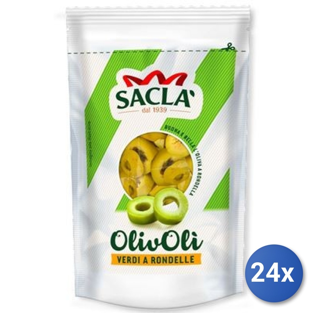 24X Multipack Sacla Green Olive Rondels 185G