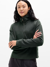 New Athleta S Seasoft Quarter Zip Sweatshirt Elm Green Small Regular